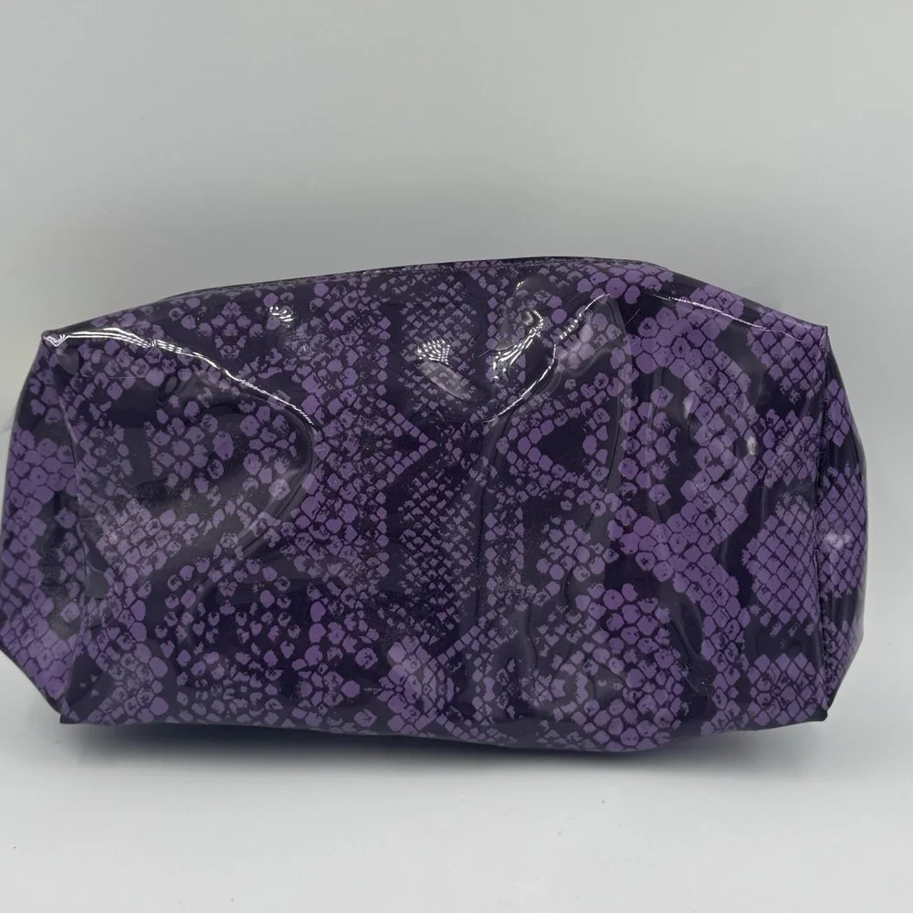 Estee Lauder Cosmetic Bag Pouch Purple Animal Print Snakeskin Zipper Logo